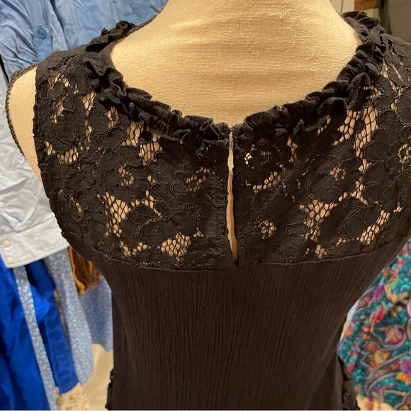 Y2K style lace crinkle witchy whimsigoth top boho ribbed  fairy - Picture 7 of 11